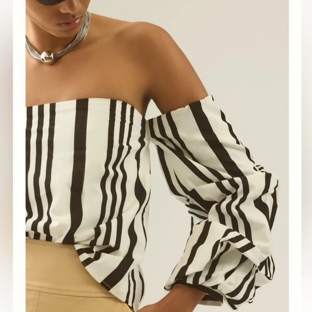 NEW! Mare Mare X Anthropologie Off The Shoulder Blouse Black & White Size Xs